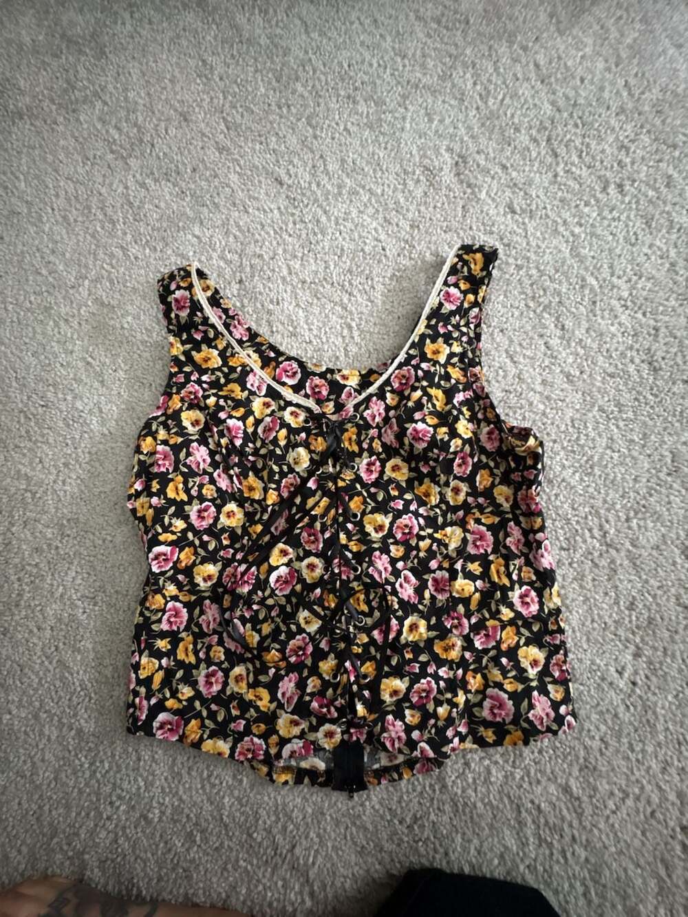 American Rag Cie Floral Lace-Up Corset Tank Top
